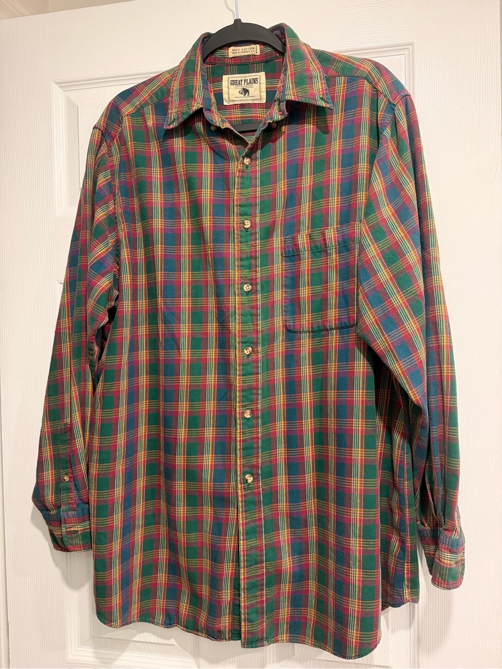 Vintage Great Plains Green Plaid Button-Up Shirt size XL